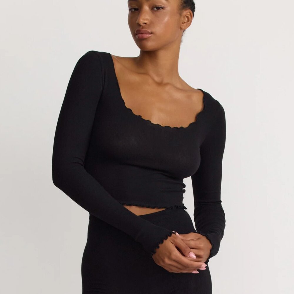 Core Rib V-Neck Long Sleeve Tee by Organic Basics